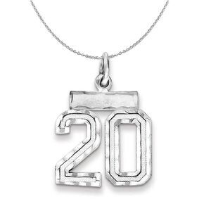 Silver, Varsity Collection, Small D/C Number 20 Necklace - 24 In